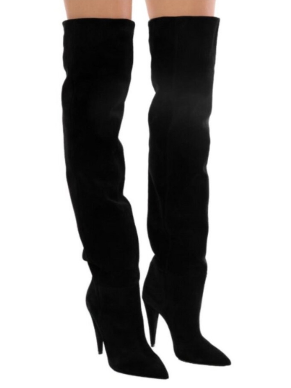 Saint Laurent 36 Era 110 Black Suede Over the Knee Stiletto Boots Slouchy OTK
